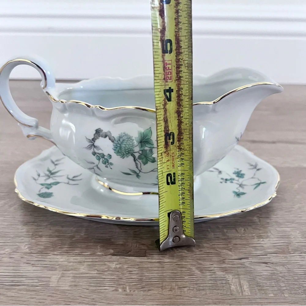 MITTERTEICH Bavaria Germany - Green‎ Ming - Gravy Boat Attached Underplate - Vtg